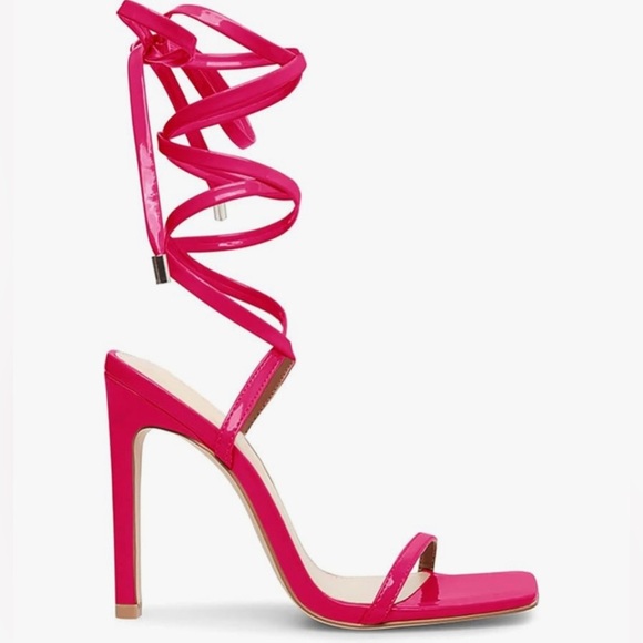 NEW WOMEN’S STRAPPY LACE UP  SQUARE TOE STILETTOS HOT PINK SIZE 8.5 - Picture 8 of 13